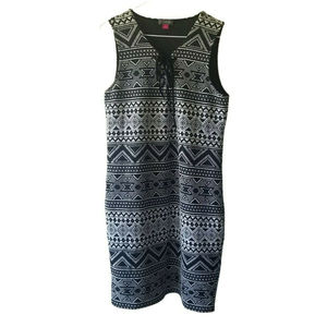 Vince Camuto Sleeveless Dress Sheath Black White Woven Geometric Size Medium